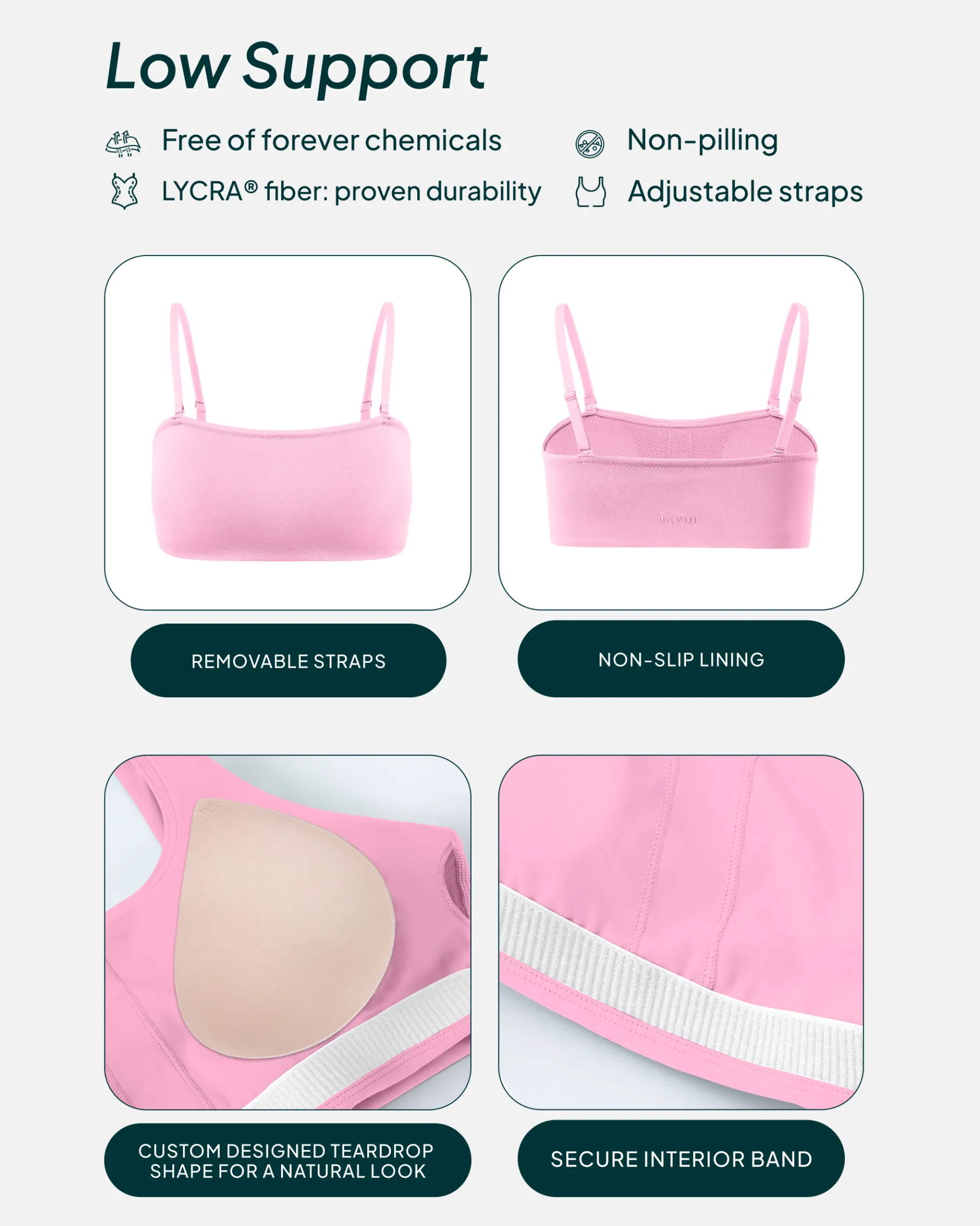 PAVOI Low Support Bras|Bras-Athleisure Bandeau Low-Support Sports Bra