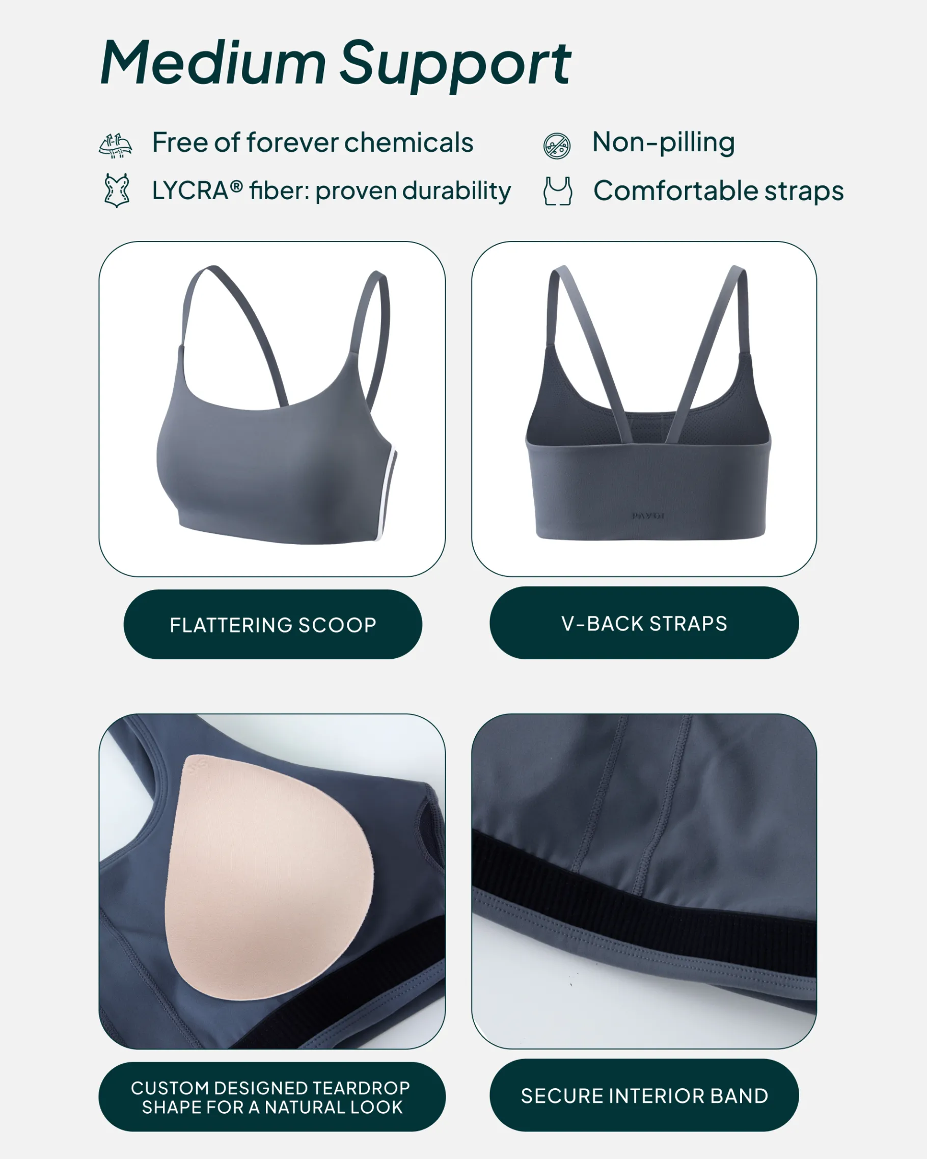 PAVOI Low Support Bras|Medium Support Bras-Athleisure Contrast Scoop Medium-Support Sports Bra