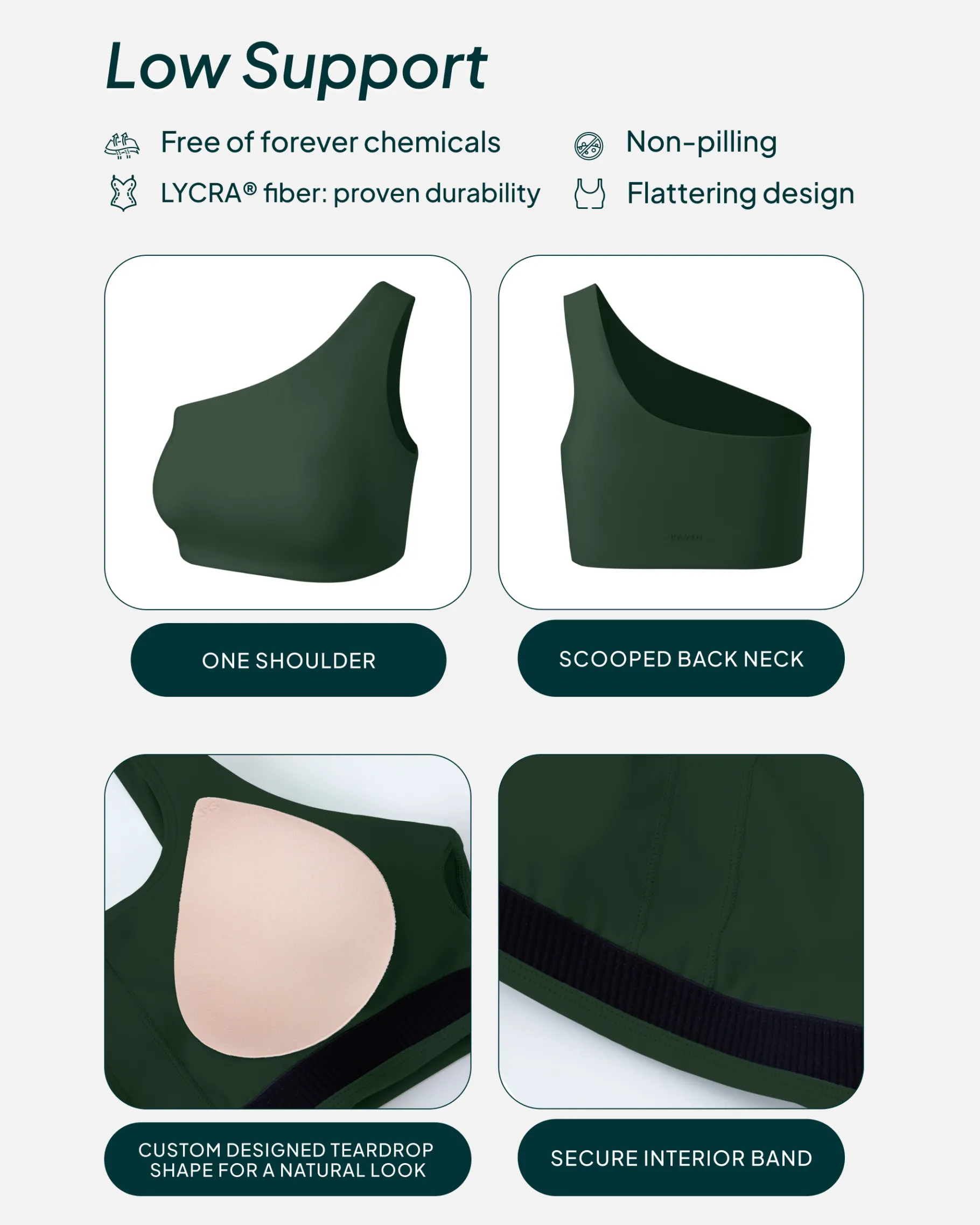 PAVOI Low Support Bras|Bras-Athleisure One-Shoulder Low-Support Sports Bra