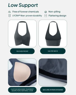 PAVOI Low Support Bras|Bras-Athleisure Scrunch Halter Low-Support Sports Bra