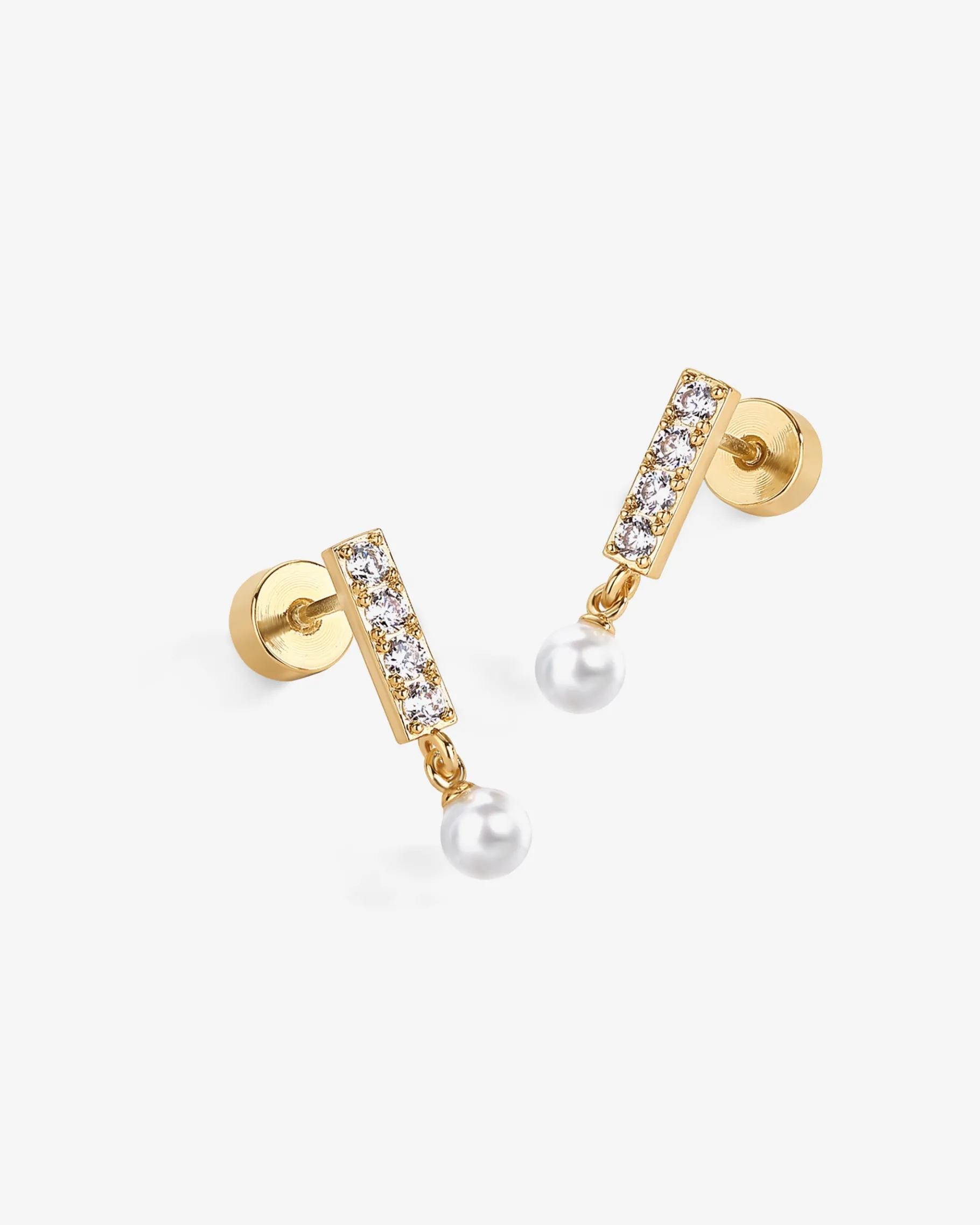 PAVOI Dangle & Threader|Flat Backs-Bar Drop Shimmer and Pearl Screwbacks