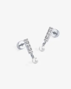 PAVOI Dangle & Threader|Flat Backs-Bar Drop Shimmer and Pearl Screwbacks