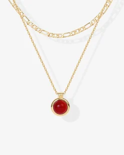 PAVOI Layered-Carnelian u0026 Aventurine Gemstone Layered Necklace