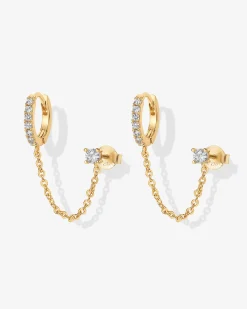 PAVOI Dangle & Threader|Huggies-Chained Huggie Hoop with CZ Stud