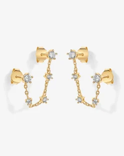 PAVOI Dangle & Threader|Studs-Chained Station Double Piercing Studs