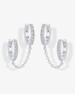 PAVOI Chain Earrings|Dangle & Threader-Double Hoop CZ Chained Huggie Hoop