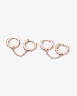 PAVOI Chain Earrings|Dangle & Threader-Double Hoop CZ Chained Huggie Hoop