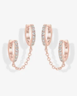 PAVOI Chain Earrings|Dangle & Threader-Double Hoop CZ Chained Huggie Hoop