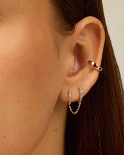 PAVOI Chain Earrings|Dangle & Threader-Double Hoop CZ Chained Huggie Hoop