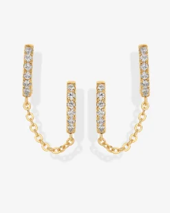 PAVOI Chain Earrings|Dangle & Threader-Double Hoop CZ Chained Huggie Hoop