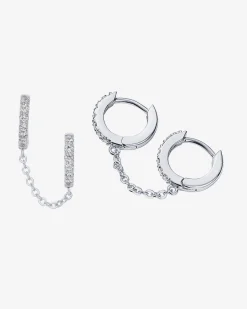 PAVOI Chain Earrings|Dangle & Threader-Double Hoop CZ Chained Huggie Hoop
