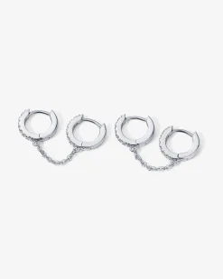 PAVOI Chain Earrings|Dangle & Threader-Double Hoop CZ Chained Huggie Hoop