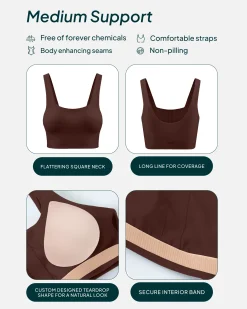 PAVOI Medium Support Bras|Bras-Longline Square Neck Medium-Support Padded Sports Bra