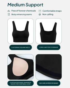 PAVOI Medium Support Bras|Bras-Longline Square Neck Medium-Support Padded Sports Bra