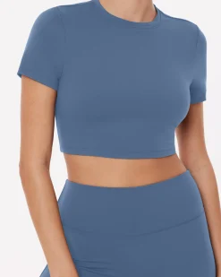 PAVOI Short & Long Sleeve Tops|Low Support Bras-Lounge Athleisure Short Sleeve Crop T-Shirt