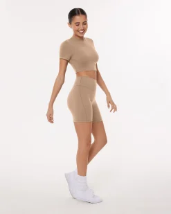 PAVOI Short & Long Sleeve Tops|Low Support Bras-Lounge Athleisure Short Sleeve Crop T-Shirt