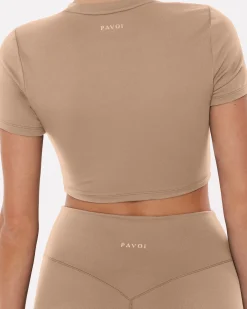 PAVOI Short & Long Sleeve Tops|Low Support Bras-Lounge Athleisure Short Sleeve Crop T-Shirt