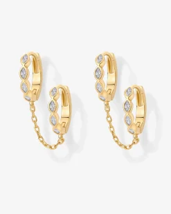 PAVOI Chain Earrings|Huggies-Marquise CZ Double Piercing Chain Huggie Hoop