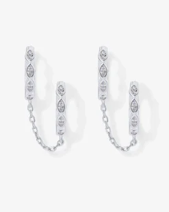 PAVOI Chain Earrings|Huggies-Marquise CZ Double Piercing Chain Huggie Hoop