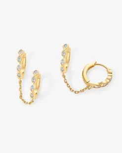 PAVOI Chain Earrings|Huggies-Marquise CZ Double Piercing Chain Huggie Hoop