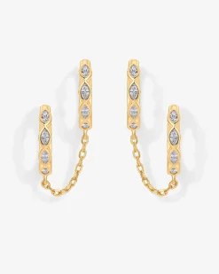 PAVOI Chain Earrings|Huggies-Marquise CZ Double Piercing Chain Huggie Hoop