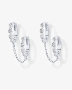 PAVOI Chain Earrings|Huggies-Marquise CZ Double Piercing Chain Huggie Hoop