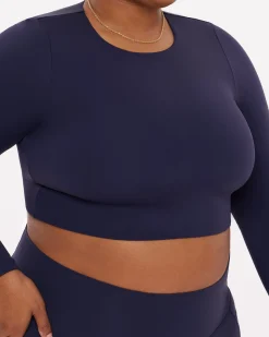 PAVOI Short & Long Sleeve Tops|Medium Support Bras-Medium-Impact Long Sleeve Workout Crop Top