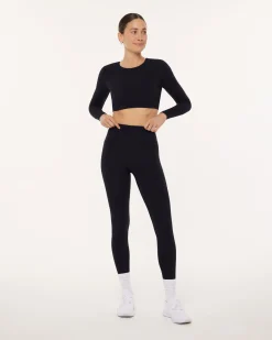 PAVOI Short & Long Sleeve Tops|Medium Support Bras-Medium-Impact Long Sleeve Workout Crop Top