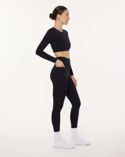 PAVOI Short & Long Sleeve Tops|Medium Support Bras-Medium-Impact Long Sleeve Workout Crop Top