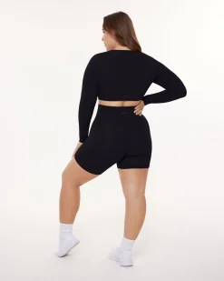 PAVOI Short & Long Sleeve Tops|Medium Support Bras-Medium-Impact Long Sleeve Workout Crop Top