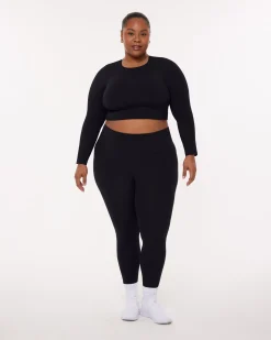 PAVOI Short & Long Sleeve Tops|Medium Support Bras-Medium-Impact Long Sleeve Workout Crop Top