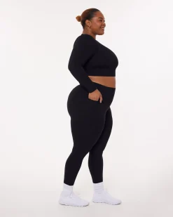PAVOI Short & Long Sleeve Tops|Medium Support Bras-Medium-Impact Long Sleeve Workout Crop Top