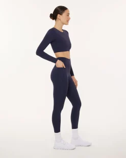 PAVOI Short & Long Sleeve Tops|Medium Support Bras-Medium-Impact Long Sleeve Workout Crop Top