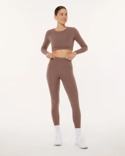 PAVOI Short & Long Sleeve Tops|Medium Support Bras-Medium-Impact Long Sleeve Workout Crop Top
