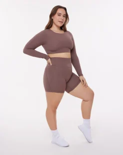 PAVOI Short & Long Sleeve Tops|Medium Support Bras-Medium-Impact Long Sleeve Workout Crop Top