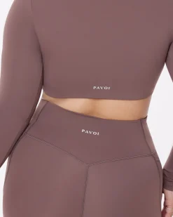 PAVOI Short & Long Sleeve Tops|Medium Support Bras-Medium-Impact Long Sleeve Workout Crop Top