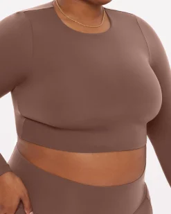 PAVOI Short & Long Sleeve Tops|Medium Support Bras-Medium-Impact Long Sleeve Workout Crop Top