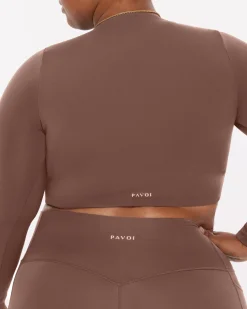 PAVOI Short & Long Sleeve Tops|Medium Support Bras-Medium-Impact Long Sleeve Workout Crop Top