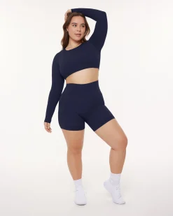PAVOI Short & Long Sleeve Tops|Medium Support Bras-Medium-Impact Long Sleeve Workout Crop Top
