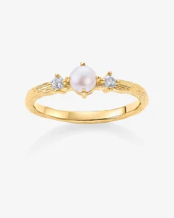 PAVOI Stackable-Pearl Hammered Ring