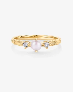 PAVOI Stackable-Pearl Hammered Ring
