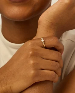 PAVOI Stackable-Pearl Hammered Ring