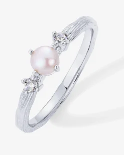 PAVOI Stackable-Pearl Hammered Ring