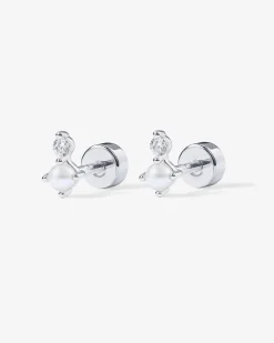 PAVOI Flat Backs|Studs-Pearl u0026 Crystal Stud Screw Back Earrings