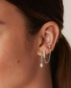 PAVOI Chain Earrings|Dangle & Threader-Pearled Chained Huggie Hoop with Stud