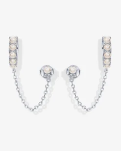 PAVOI Chain Earrings|Dangle & Threader-Pearled Chained Huggie Hoop with Stud