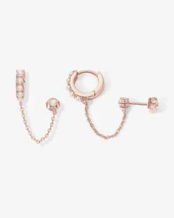 PAVOI Chain Earrings|Dangle & Threader-Pearled Chained Huggie Hoop with Stud