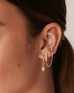 PAVOI Chain Earrings|Dangle & Threader-Pearled Chained Huggie Hoop with Stud