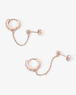 PAVOI Chain Earrings|Dangle & Threader-Pearled Chained Huggie Hoop with Stud