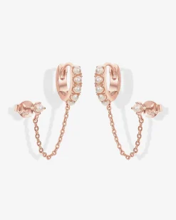 PAVOI Chain Earrings|Dangle & Threader-Pearled Chained Huggie Hoop with Stud